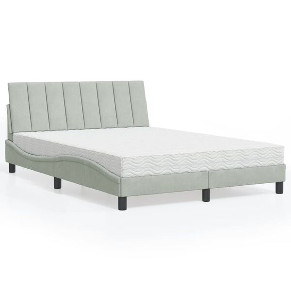 vidaXL Bed with Mattress "Hanko" Light Grey 140x200 cm Velvet