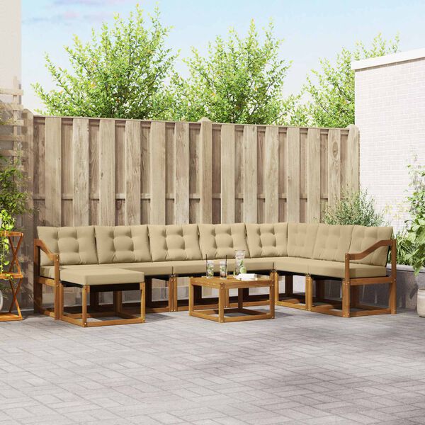 vidaXL Utomhussoffset med kudde 9 pcs Naturlig och Beige