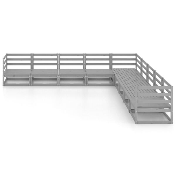 vidaXL Loungegrupp för trädgården 9 delar grå massiv furu