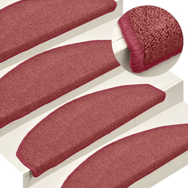 vidaXL Trappmattor 15 st 65x24x4 cm bordeaux halvrunda stora