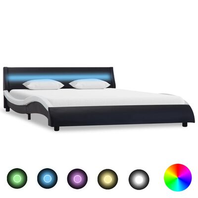 vidaXL Sängram med LED svart och vit konstläder 160x200 cm
