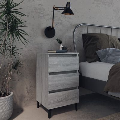 vidaXL Sängbord med metallben 2 st grå sonoma 40x35x69 cm