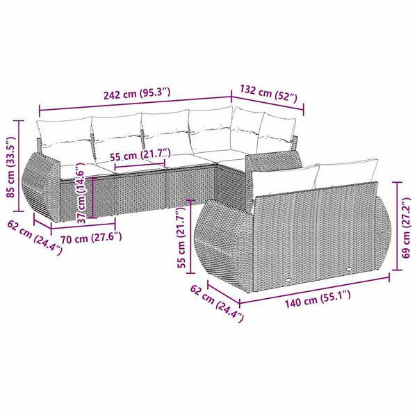 vidaXL Tr&auml;dg&aring;rdssoffset med dynor 7 delar ljusgr&aring; konstrotting