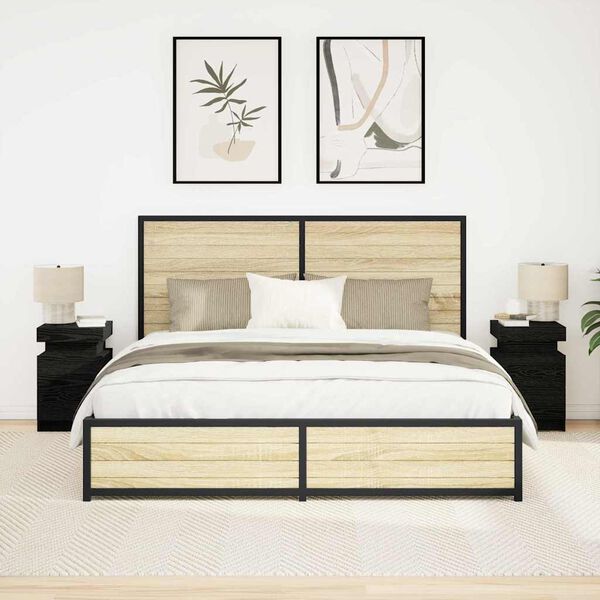 vidaXL Nattduksbord 2 pcs Svart Ek 35 x 39 x 55 cm Konstruerat tr&auml;