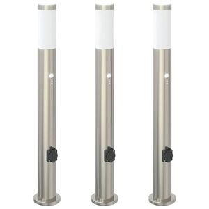 vidaXL Pollare med sensor och uttag 3 st 80 cm rostfritt st&aring;l IP44