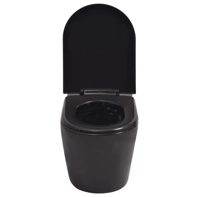 vidaXL Vägghängd toalett med dold cistern keramik svart