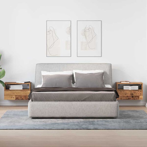 vidaXL V&auml;ggmonterade s&auml;ngbord 2 st &aring;ldrat tr&auml; 45x26x28,5 cm