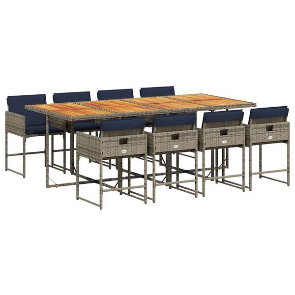 vidaXL Matgrupp f&ouml;r tr&auml;dg&aring;rden med dynor 9 delar gr&aring; konstrotting