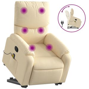 vidaXL Massagef&aring;t&ouml;lj med uppresningshj&auml;lp gr&auml;ddvit tyg