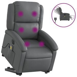 vidaXL Massagef&aring;t&ouml;lj med uppresningshj&auml;lp gr&aring; konstl&auml;der