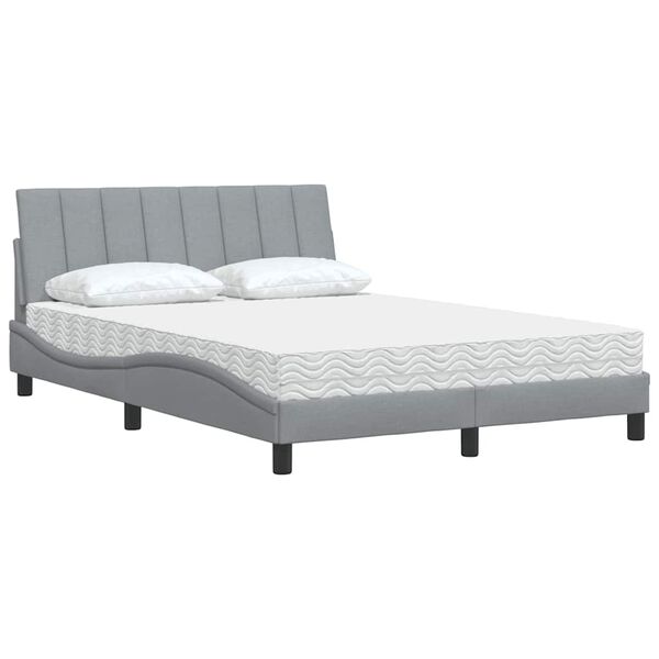 vidaXL Bed with Mattress "Hanko" Light Grey 140x200 cm Fabric