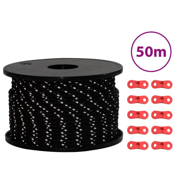 vidaXL Tältlina med reflekterande remsor och fästen 50 m 5 mm