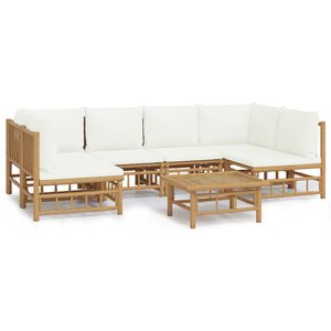 vidaXL Loungegrupp 7 delar gr&auml;ddvita dynor bambu