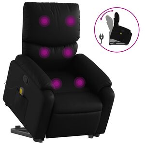 vidaXL Massagef&aring;t&ouml;lj med uppresningshj&auml;lp svart konstl&auml;der
