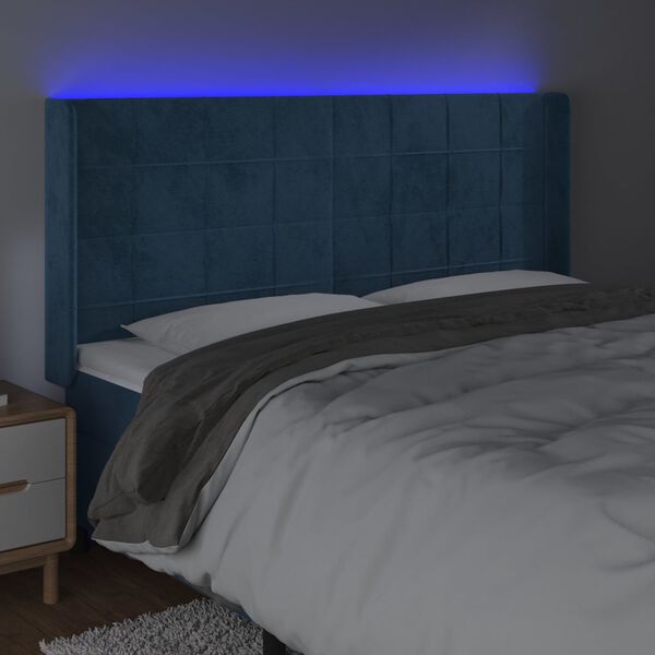 vidaXL S&auml;nggavel LED m&ouml;rkbl&aring; 183x16x118/128 cm sammet
