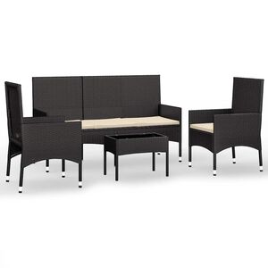 vidaXL Loungegrupp f&ouml;r tr&auml;dg&aring;rden med dynor 4 delar svart konstrotting