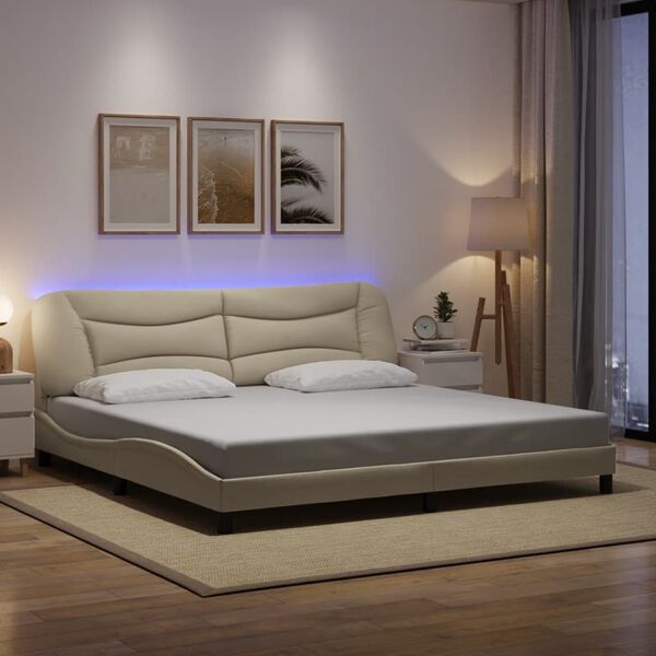 vidaXL Bed Frame with LED without Mattress "Hvar" Cream 200x200 cm Fabric