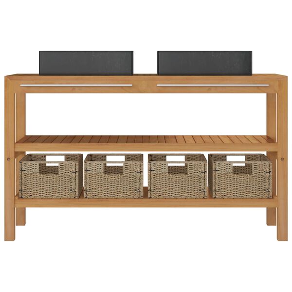 vidaXL Badrumsundersk&aring;p massiv teak med handfat marmor svart