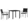 vidaXL Trädgårdsmöbelset 3 pcs Svart Poly rattan