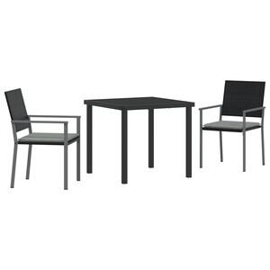 vidaXL Tr&auml;dg&aring;rdsm&ouml;belset 3 pcs Svart PE Rattan