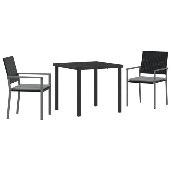 vidaXL Trädgårdsmöbelset 3 pcs Svart Poly rattan