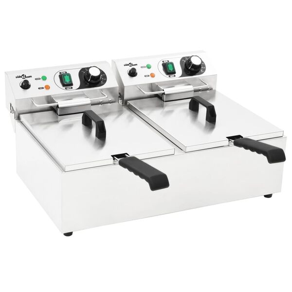 vidaXL Elektrisk fritös rostfritt stål 20 L 6000 W