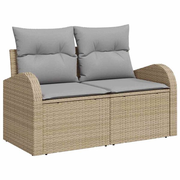 vidaXL Tr&auml;dg&aring;rdsoffset med kudde 7 pcs Beige Poly rattan