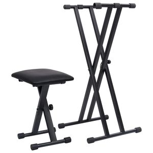 vidaXL Dubbelstagat keyboardstativ och pall svart