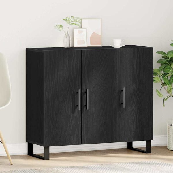 vidaXL Sideboard Svart Ek 90 x 34 x 80 cm Konstruerat tr&auml;