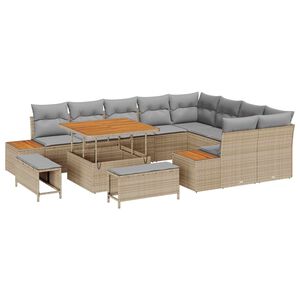 vidaXL Tr&auml;dg&aring;rdsoffset med kudde 12 pcs Beige och Ljusgr&aring;