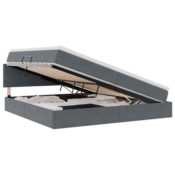 vidaXL F&ouml;rvaringss&auml;ng med LED med madrass M&ouml;rkgr&aring; 200 x 200 cm Sammet