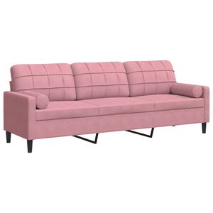 vidaXL 3-sitssoffa med prydnadskuddar rosa 210 cm sammet