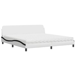 vidaXL Bed with Mattress "Dover" White and Black 200x200 cm Faux Leather