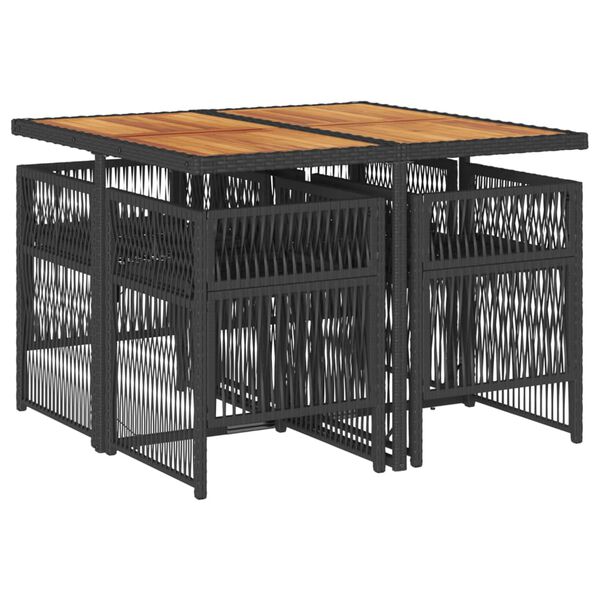 vidaXL Matgrupp f&ouml;r tr&auml;dg&aring;rden med dynor 5 delar svart konstrottning