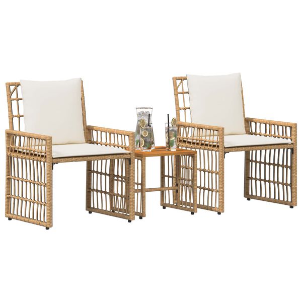 vidaXL Utem&ouml;belset 3 pcs Naturlig och Creamvit St&aring;l och poly rattan