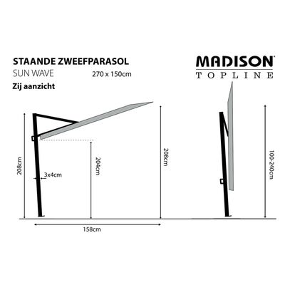 Madison Parasoll för balkongen Sun Wave 270x150 cm grå PAC3P014