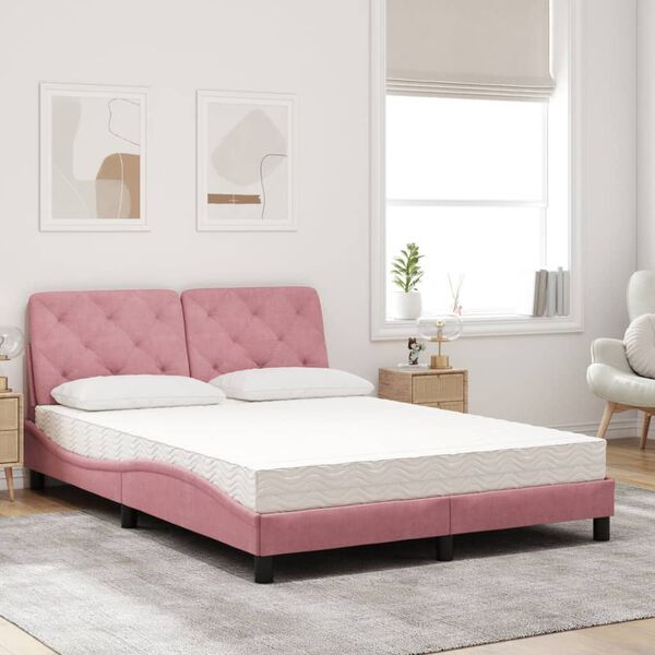 vidaXL Bed with Mattress Pink 140x200 cm Velvet