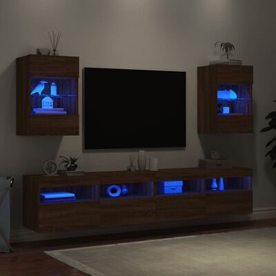 vidaXL Väggmonterad tv-bänk LED 2 st brun ek 40x30x60,5 cm