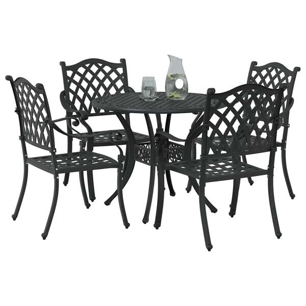 vidaXL Trädgårdsmöbelset 5 pcs Svart 90 x 90 x 75 cm Gjutet Aluminium