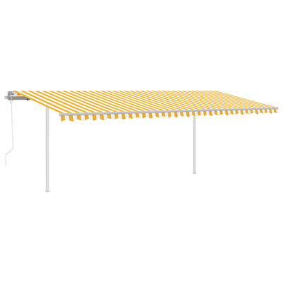 vidaXL Markis med stolpar automatisk 6x3,5 m gul och vit