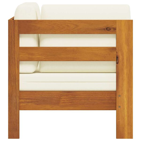 vidaXL H&ouml;rnsits med gr&auml;ddvita dynor massivt akaciatr&auml;