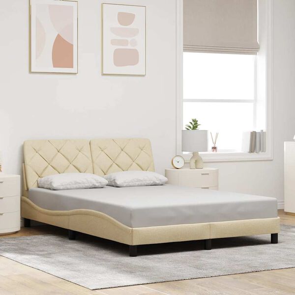 vidaXL Bed Frame without Mattress Cream 140x190 cm Fabric