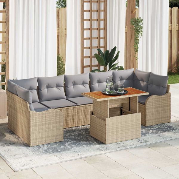 vidaXL Tr&auml;dg&aring;rdsoffset med lagring 8 pcs Beige Poly rattan