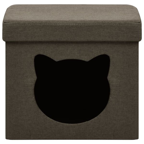 vidaXL Hopf&auml;llbar f&ouml;rvaringspall m&ouml;rkbrunt tyg kattmotiv