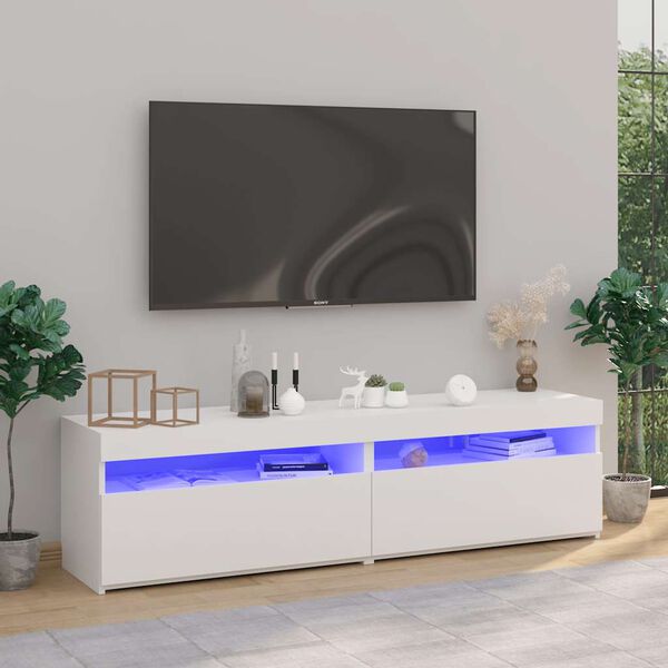 vidaXL Tv-b&auml;nkar med LED-belysning 2 st vit h&ouml;gglans 75x35x40 cm