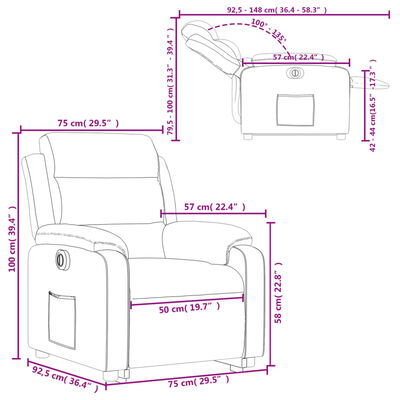 vidaXL Elektrisk reclinerfåtölj med uppresningshjälp ljusgrå tyg