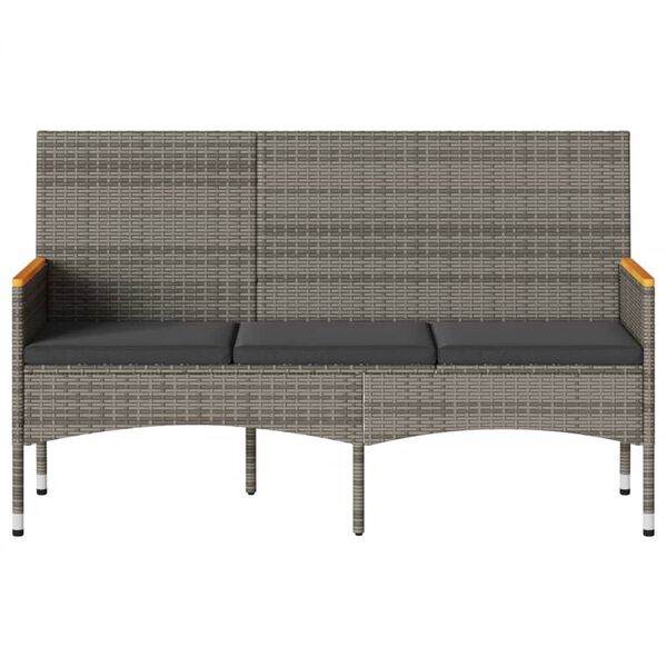 vidaXL Trädgårdsbänk 3-sits med kuddar grå konstrotting