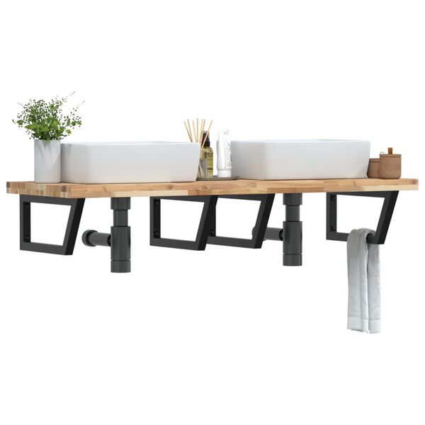 vidaXL V&auml;ggmonterad handfatshylla st&aring;l och massivt akaciatr&auml;