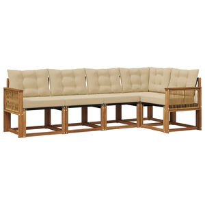 vidaXL Utomhussoffset med kudde 5 pcs Naturlig och Beige