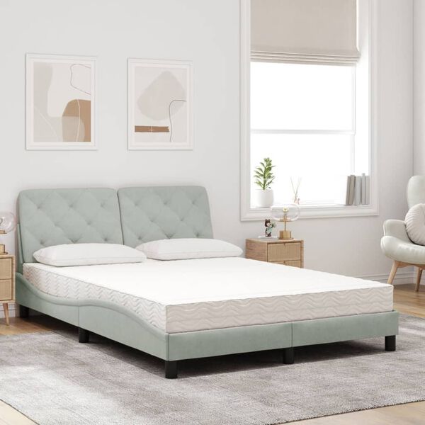 vidaXL Bed with Mattress Light Grey 140x190 cm Velvet